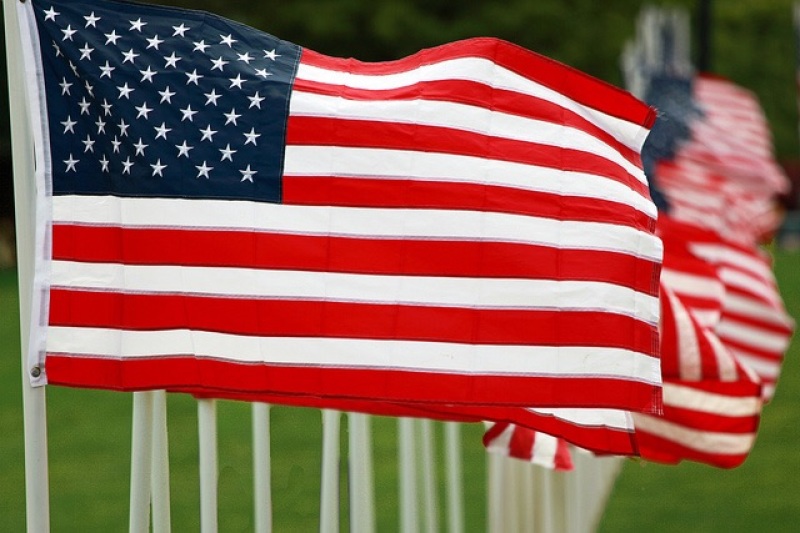 American Flags Wave In The Wind