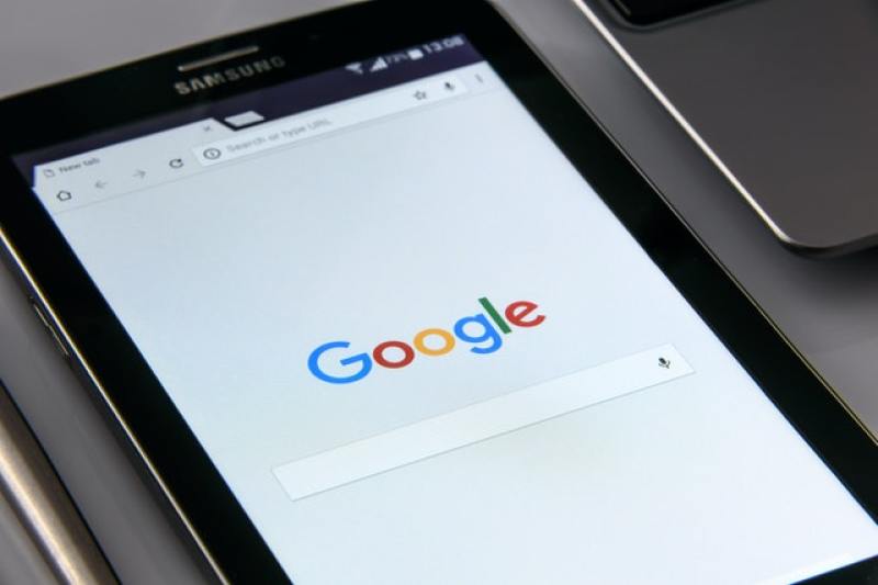 Samsung tablet showing Google's search page on a browser